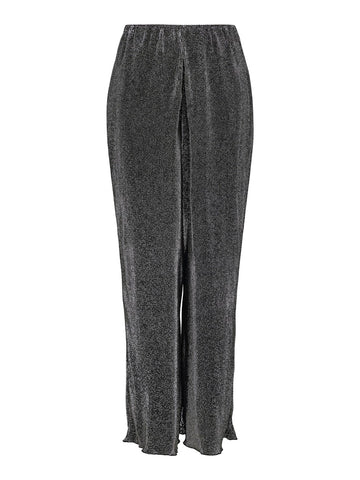 JDY Loose Fit Glitter Plisse Trousers in Silver