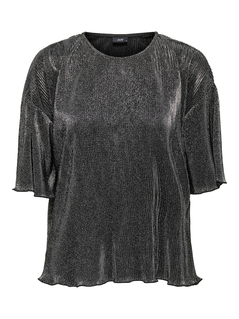 JDY Short Sleeve Glitter Plisse Top in Silver