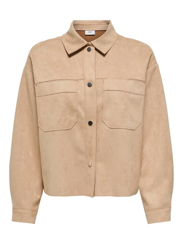 JDY Faux Suede Shirt in Tan