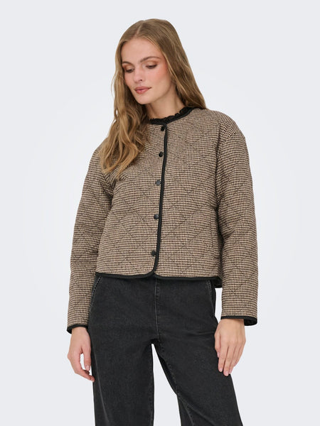 JDY Quilted Houndstooth Jacket in Brown