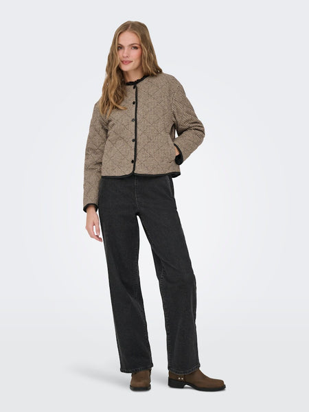 JDY Quilted Houndstooth Jacket in Brown