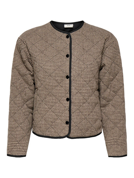 JDY Quilted Houndstooth Jacket in Brown