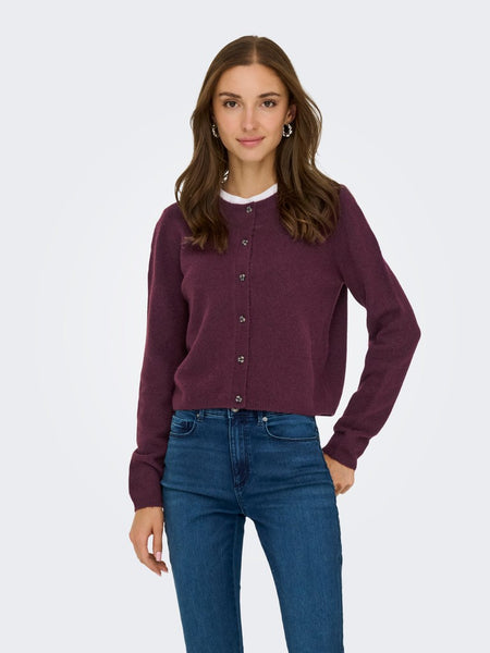 JDY Knitted Long Sleeve Cardigan in Burgundy