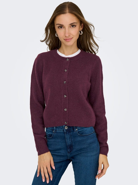 JDY Knitted Long Sleeve Cardigan in Burgundy