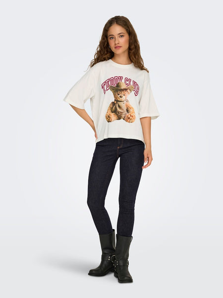 JDY Printed "Teddy Club" T-Shirt in Cream