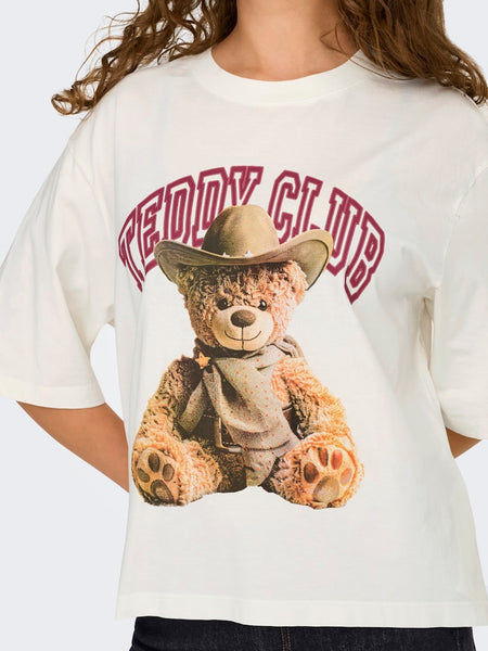 JDY Printed "Teddy Club" T-Shirt in Cream