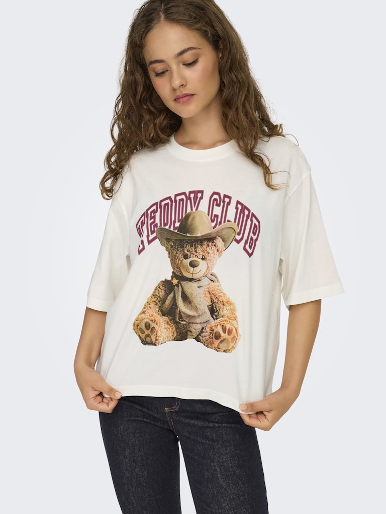 JDY Printed "Teddy Club" T-Shirt in Cream
