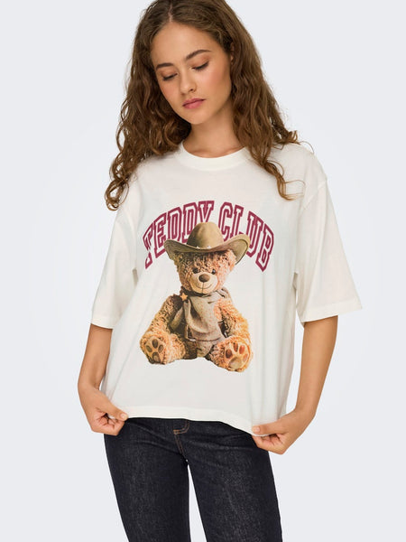 JDY Printed "Teddy Club" T-Shirt in Cream