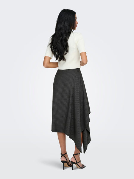 JDY Pinstripe Asymmetric Midi Skirt in Grey
