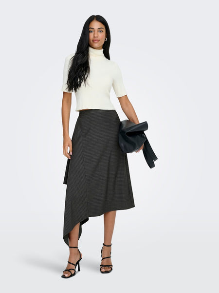 JDY Pinstripe Asymmetric Midi Skirt in Grey