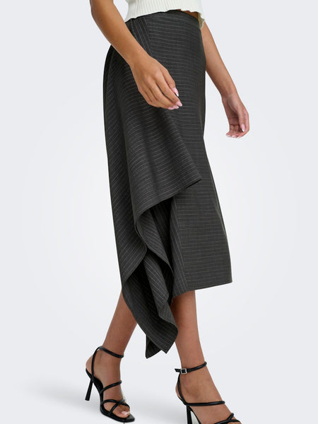 JDY Pinstripe Asymmetric Midi Skirt in Grey