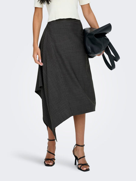 JDY Pinstripe Asymmetric Midi Skirt in Grey