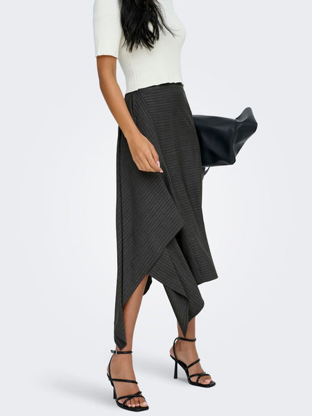 JDY Pinstripe Asymmetric Midi Skirt in Grey