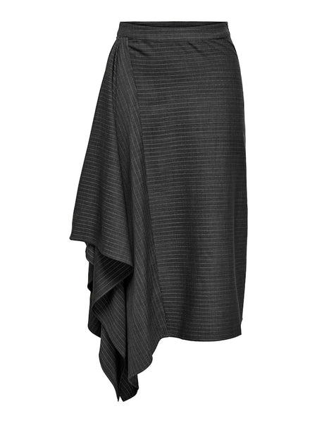JDY Pinstripe Asymmetric Midi Skirt in Grey