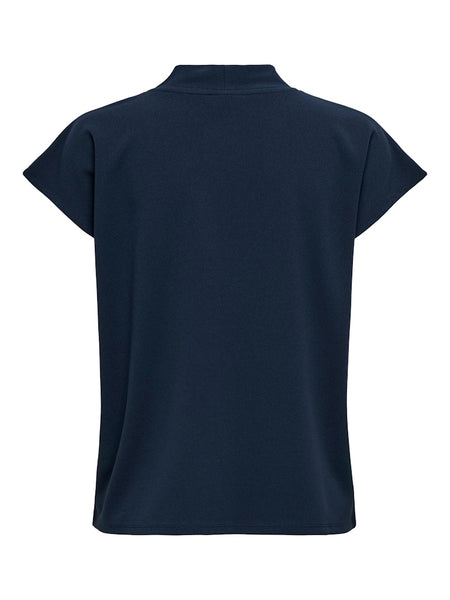 JDY Short Sleeve V-Neck Top in Navy