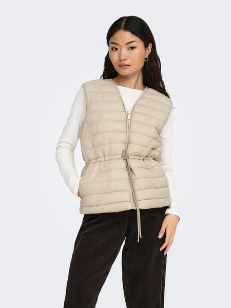 JDY Quilted Tie Gilet in Beige
