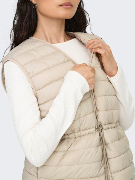 JDY Quilted Tie Gilet in Beige