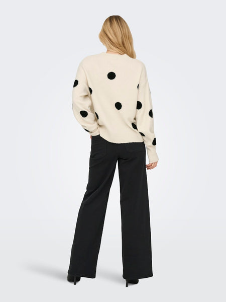 JDY Polka-Dot Knit Jumper in Cream