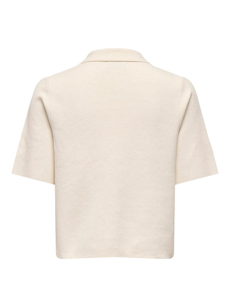 JDY Short Sleeve Button Collar Cardigan in Cream