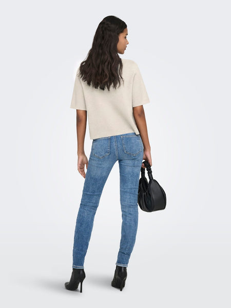 JDY Short Sleeve Button Collar Cardigan in Cream