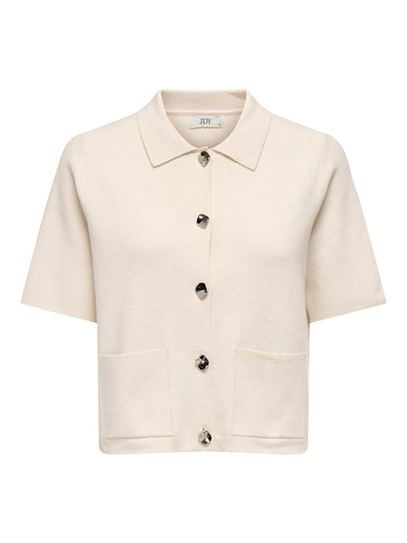 JDY Short Sleeve Button Collar Cardigan in Cream
