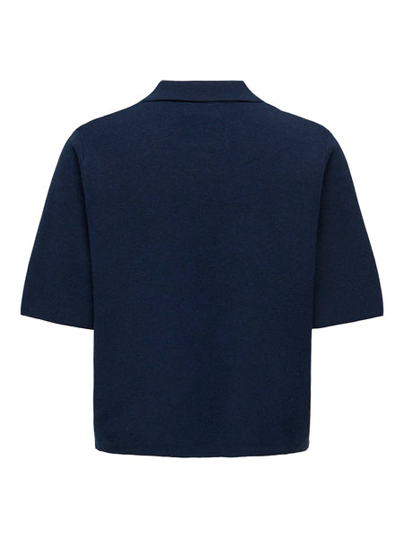 JDY Short Sleeve Button Collar Cardigan in Navy