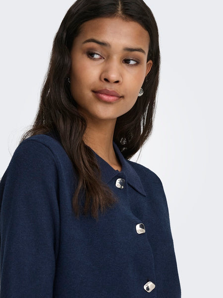 JDY Short Sleeve Button Collar Cardigan in Navy