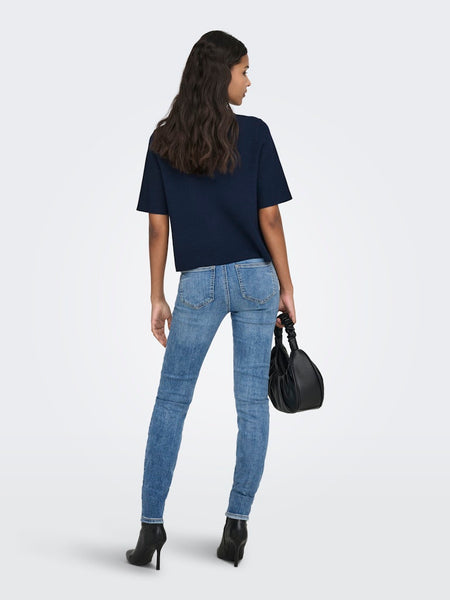 JDY Short Sleeve Button Collar Cardigan in Navy