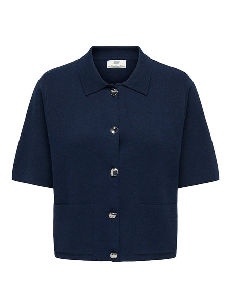 JDY Short Sleeve Button Collar Cardigan in Navy