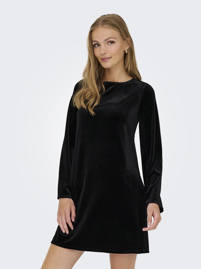 JDY Short Velvet Bow Back Dress in Black