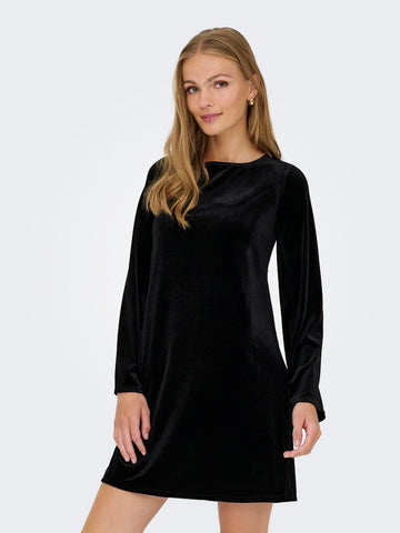 JDY Short Velvet Bow Back Dress in Black