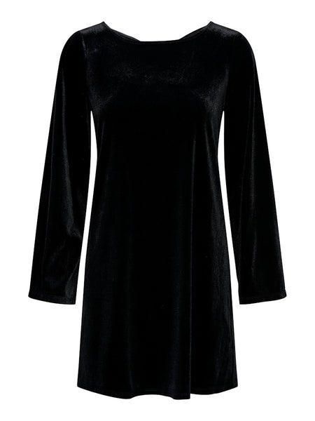 JDY Short Velvet Bow Back Dress in Black
