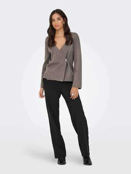 JDY V-Neck Side Button Cardigan in Brown