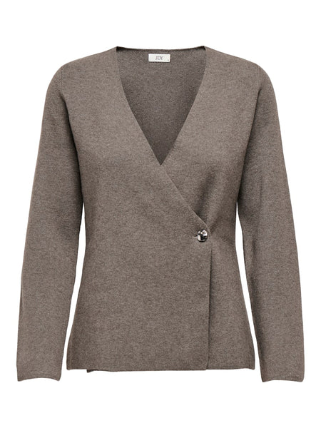 JDY V-Neck Side Button Cardigan in Brown