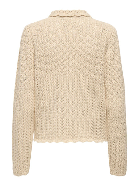 JDY Long Sleeve Knit Collar Cardigan in Cream