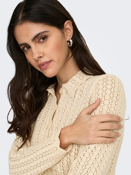 JDY Long Sleeve Knit Collar Cardigan in Cream