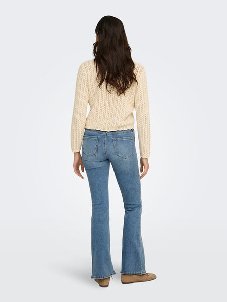 JDY Long Sleeve Knit Collar Cardigan in Cream