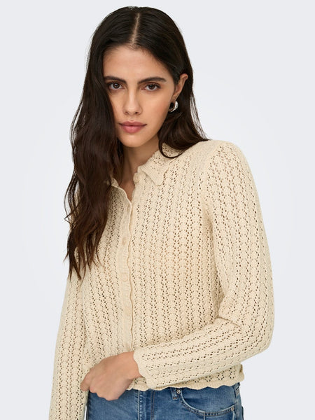 JDY Long Sleeve Knit Collar Cardigan in Cream