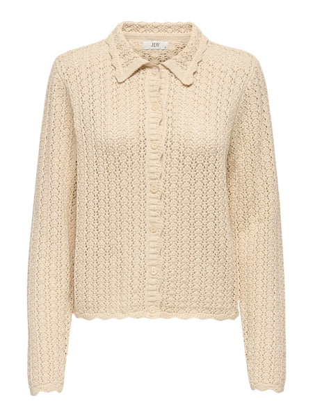 JDY Long Sleeve Knit Collar Cardigan in Cream