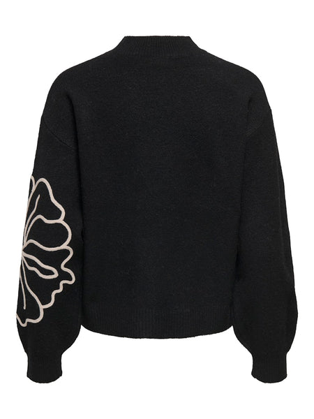 JDY Flower Print Knit Jumper in Black