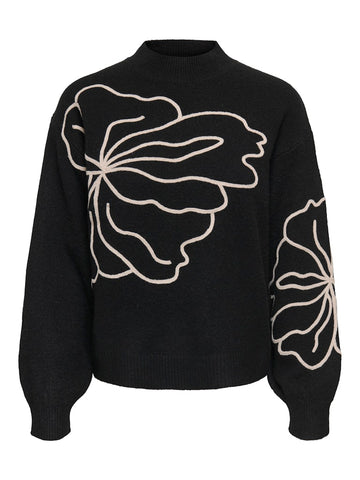 JDY Flower Print Knit Jumper in Black