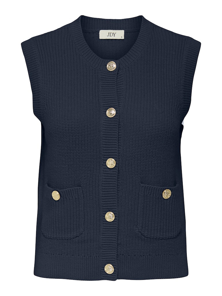JDY Knitted Button-up Vest in Navy
