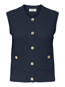 JDY Knitted Button-up Vest in Navy