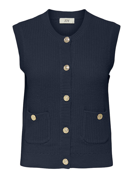 JDY Knitted Button-up Vest in Navy