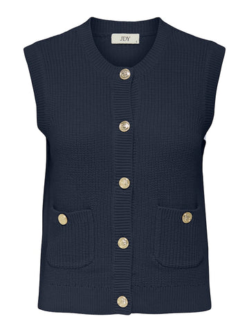 JDY Knitted Button-up Vest in Navy