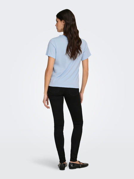 JDY Embroidered Heart T-Shirt in Blue