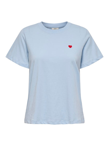 JDY Embroidered Heart T-Shirt in Blue