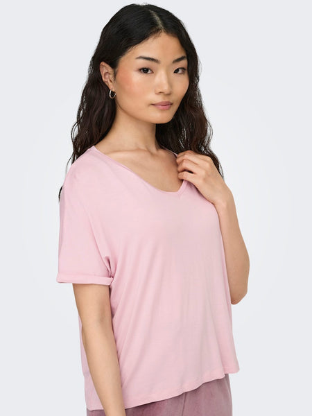 JDY V-Neck T-Shirt in Pink