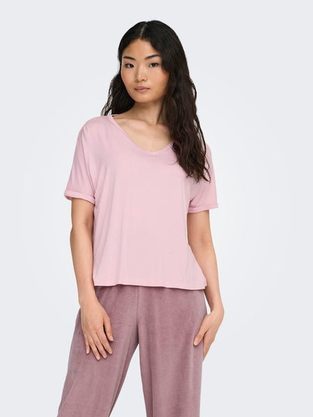 JDY V-Neck T-Shirt in Pink