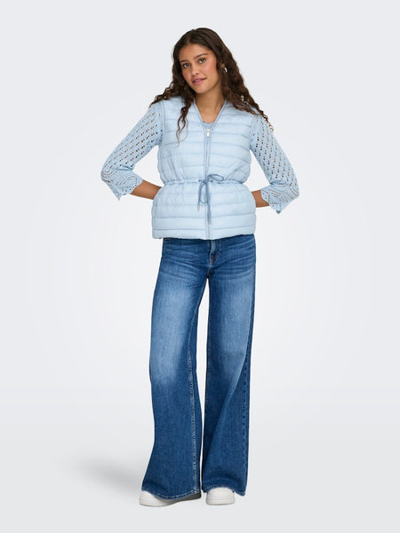 JDY Quilted Tie Gilet in Blue
